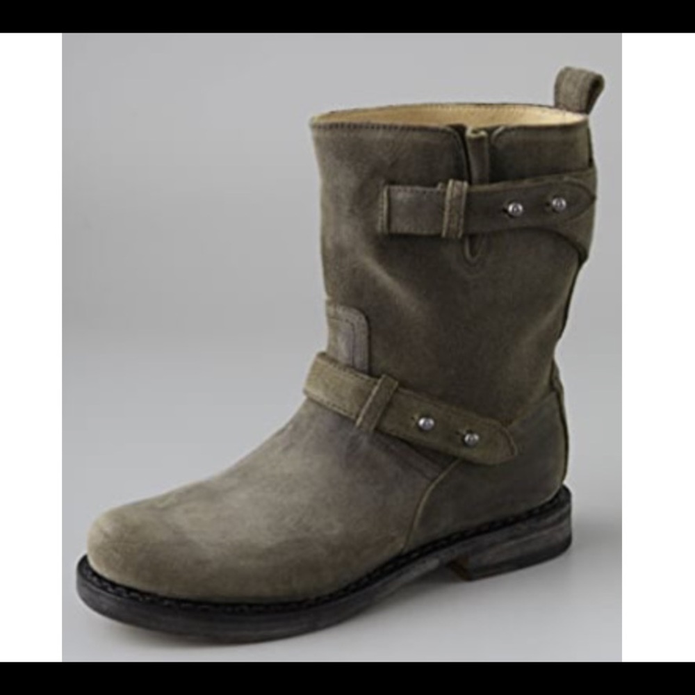 Rag and Bone distressed taupe Suede Moto Bootie